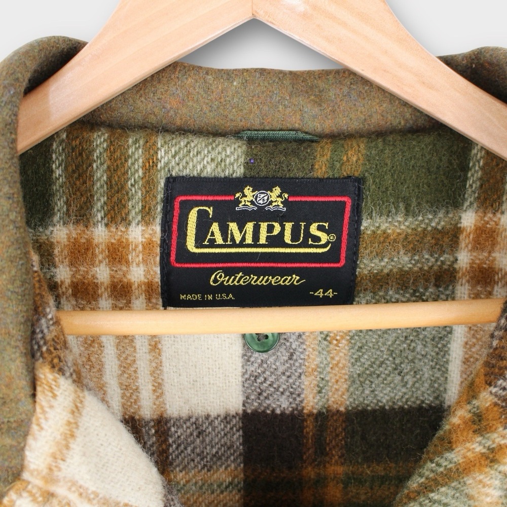 Vintage 60s Campus Outerwear Wool Coat Men's 44 Made in USA Plaid Lined Jacket - Picture 3 of 5